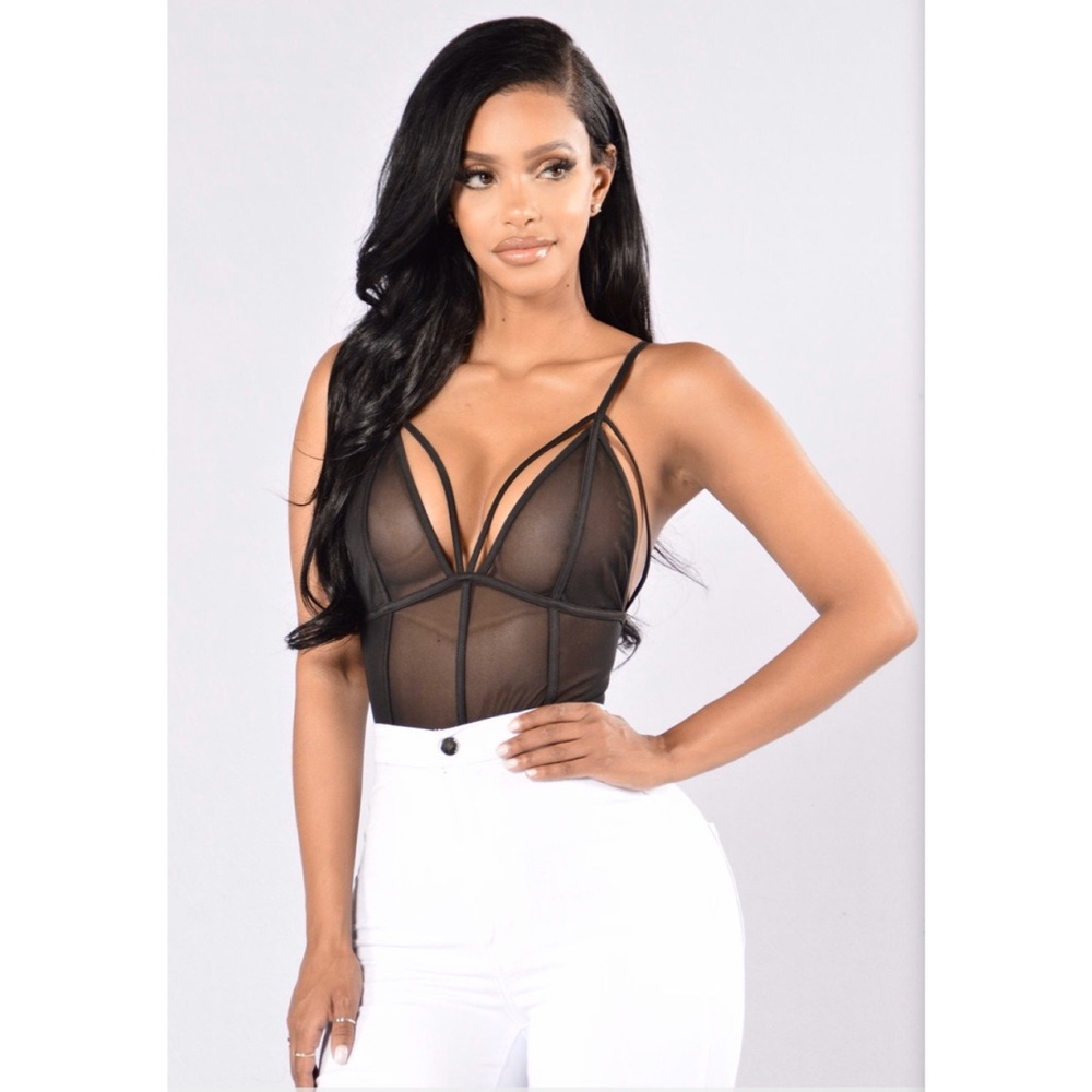 Fashion Nova Black Mesh Bodysuit Size Large